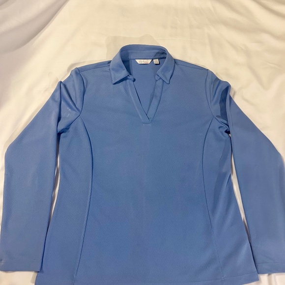 Lady Hagen Tops - Lady Hagen Collared Long Sleeve Hydro Dri V-Neck Golf Polo